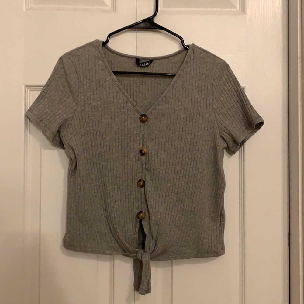 Shein Faux Button-Up Ribbed Blouse